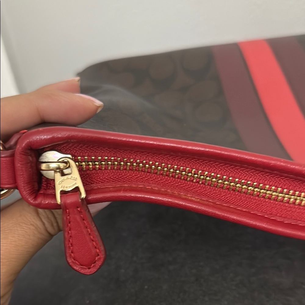 Unique Pristine Coach Brown Crossbody with Red Stripe and Red Strap - Picture 13 of 15